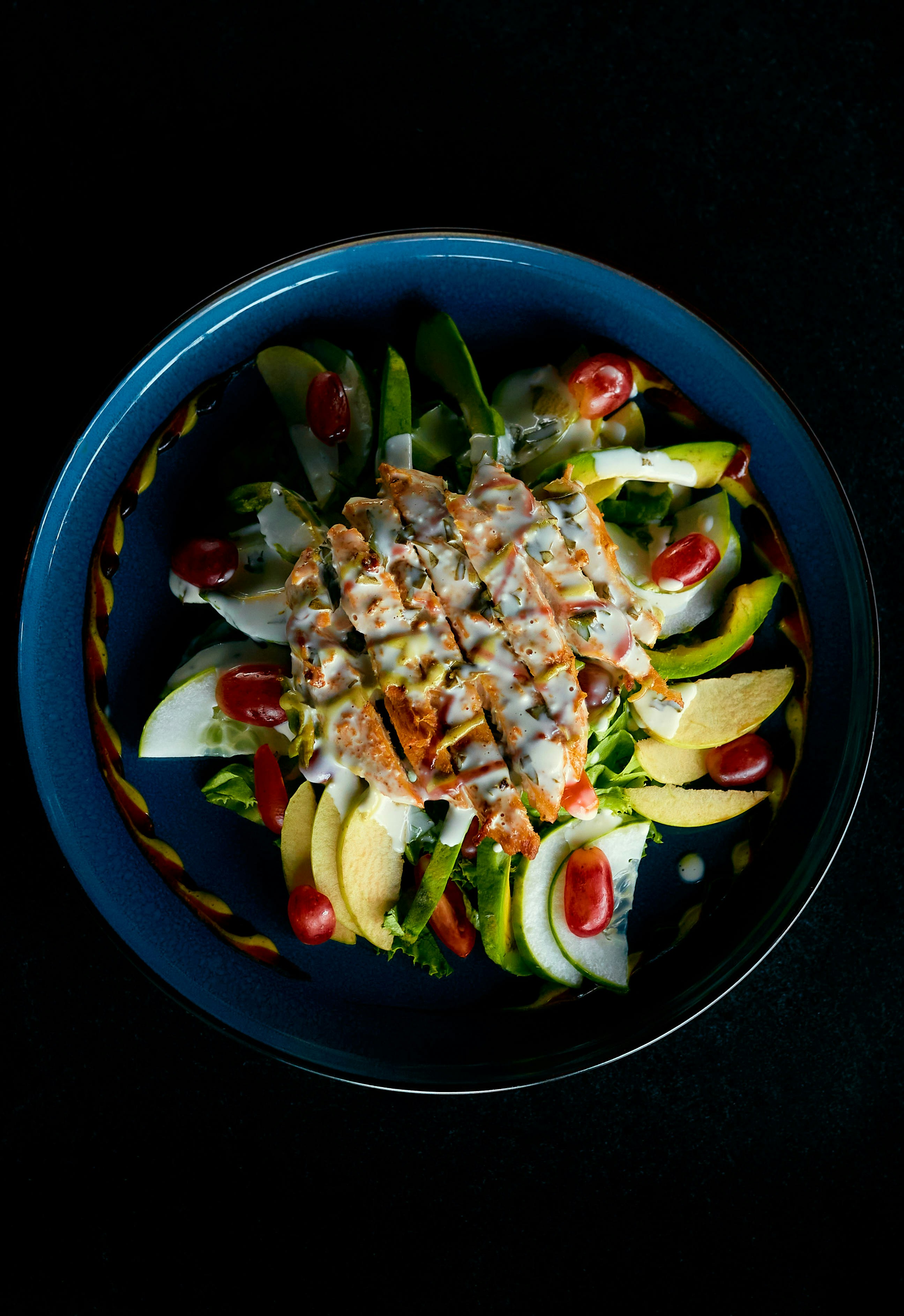 Vibrant overhead meal bowl arrangement